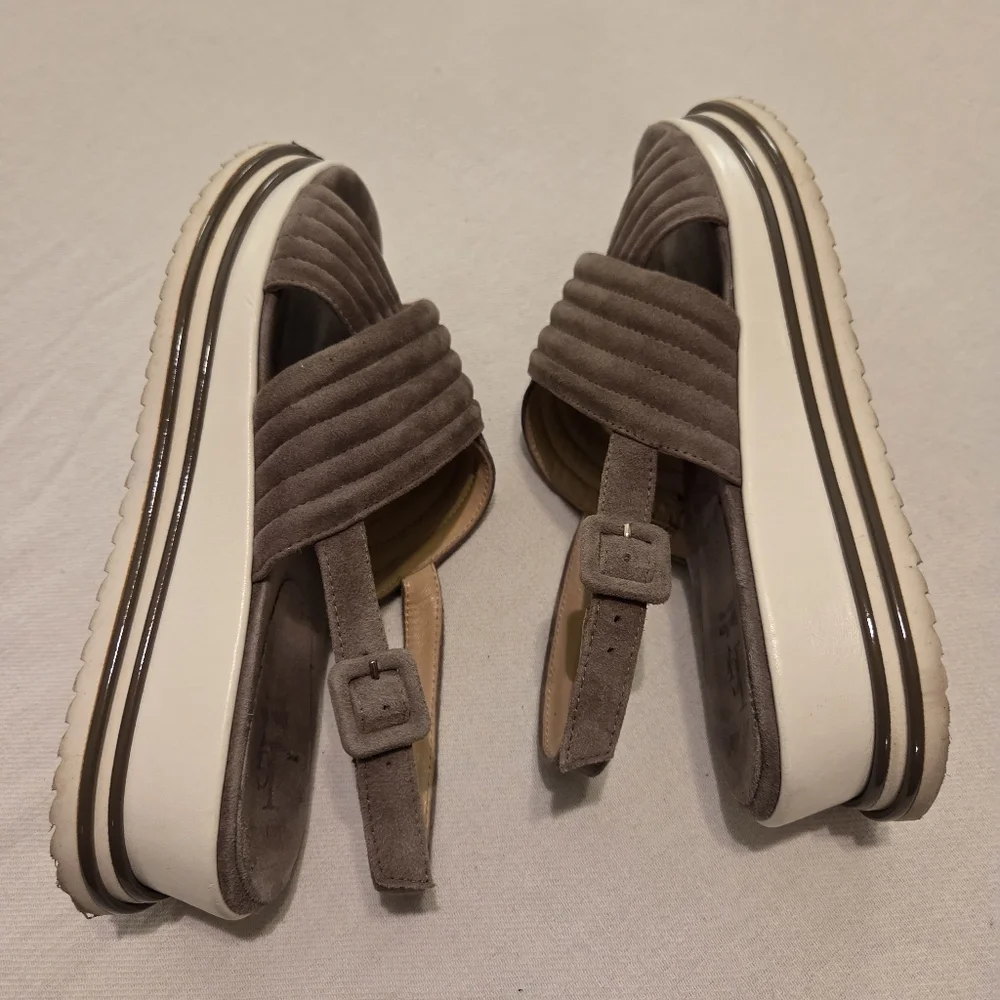 LUCA GROSSI Taupe Suede‎ Open Toe Sling Back Platform Sandals Women's EU 38 US 8